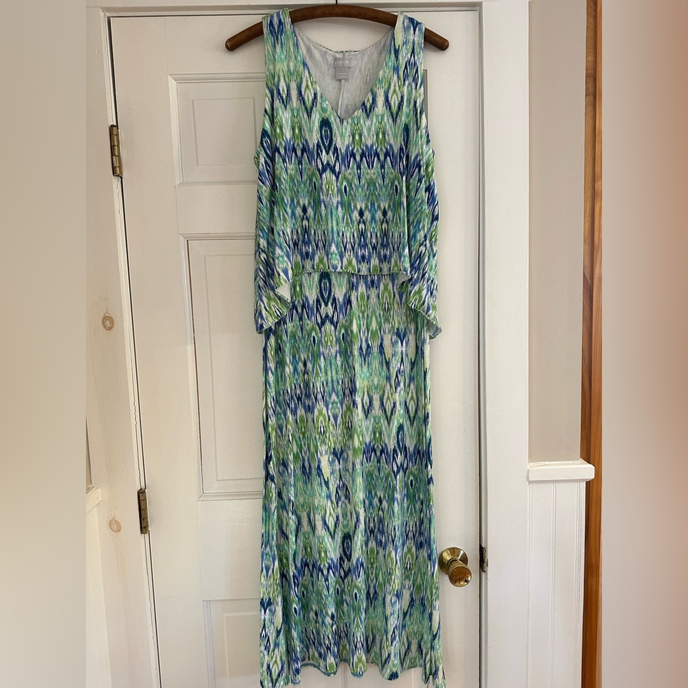 Chico's Vibrant Green and Blue Maxi Dress, Size 1